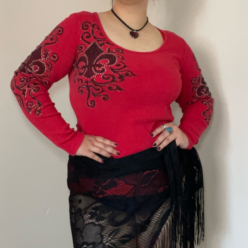 Y2K bedazzled thermal top